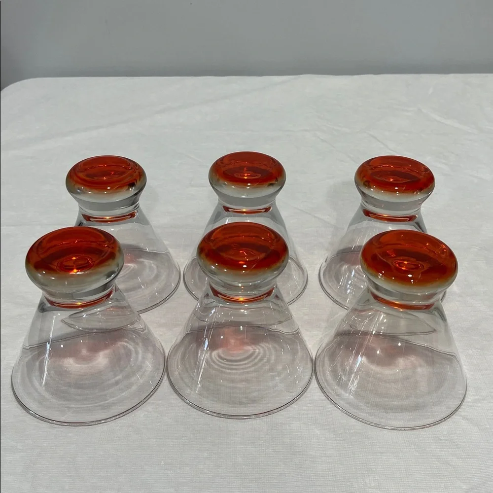 Crate & Barrel DIZZY Red Footed Cocktail Martini Cosmo Glasses Set 6 MCM style